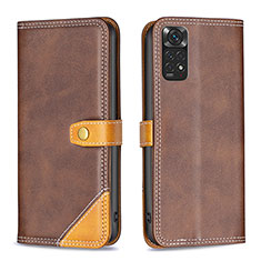 Leather Case Stands Flip Cover Holder B14F for Xiaomi Redmi Note 11S 4G Brown