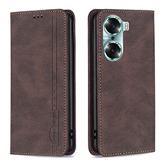 Leather Case Stands Flip Cover Holder B15F for Huawei Honor 60 5G Brown