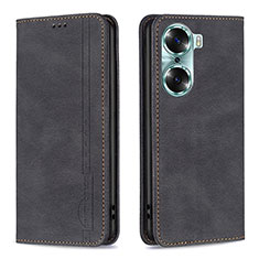 Leather Case Stands Flip Cover Holder B15F for Huawei Honor 60 Pro 5G Black