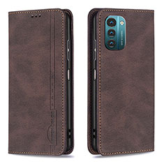 Leather Case Stands Flip Cover Holder B15F for Nokia G11 Brown