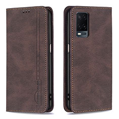 Leather Case Stands Flip Cover Holder B15F for Oppo A54 4G Brown