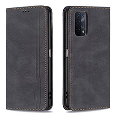 Leather Case Stands Flip Cover Holder B15F for Oppo A54 5G Black