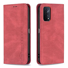 Leather Case Stands Flip Cover Holder B15F for Oppo A74 5G Red