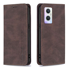 Leather Case Stands Flip Cover Holder B15F for Oppo A96 5G Brown