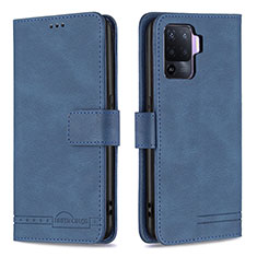 Leather Case Stands Flip Cover Holder B15F for Oppo Reno5 Lite Blue