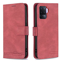 Leather Case Stands Flip Cover Holder B15F for Oppo Reno5 Lite Red