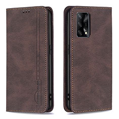 Leather Case Stands Flip Cover Holder B15F for Oppo Reno6 Lite Brown