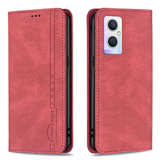 Leather Case Stands Flip Cover Holder B15F for Oppo Reno7 Lite 5G Red