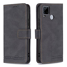 Leather Case Stands Flip Cover Holder B15F for Realme C12 Black