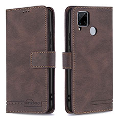 Leather Case Stands Flip Cover Holder B15F for Realme C12 Brown