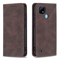 Leather Case Stands Flip Cover Holder B15F for Realme C21 Brown