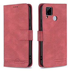 Leather Case Stands Flip Cover Holder B15F for Realme C25 Red