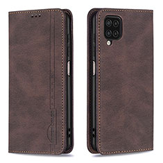 Leather Case Stands Flip Cover Holder B15F for Samsung Galaxy A12 5G Brown