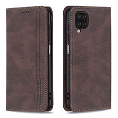 Leather Case Stands Flip Cover Holder B15F for Samsung Galaxy A12 Nacho Brown