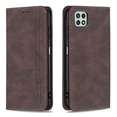 Leather Case Stands Flip Cover Holder B15F for Samsung Galaxy F42 5G Brown