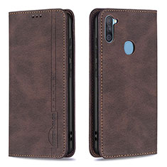 Leather Case Stands Flip Cover Holder B15F for Samsung Galaxy M11 Brown