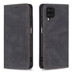 Leather Case Stands Flip Cover Holder B15F for Samsung Galaxy M12 Black