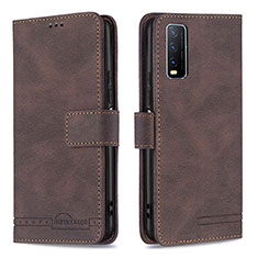 Leather Case Stands Flip Cover Holder B15F for Vivo Y11s Brown