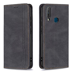 Leather Case Stands Flip Cover Holder B15F for Vivo Y15 Black