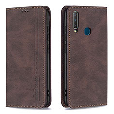 Leather Case Stands Flip Cover Holder B15F for Vivo Y15 Brown