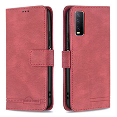 Leather Case Stands Flip Cover Holder B15F for Vivo Y20a Red