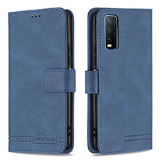 Leather Case Stands Flip Cover Holder B15F for Vivo Y20G Blue