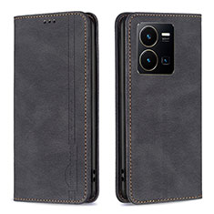 Leather Case Stands Flip Cover Holder B15F for Vivo Y35 4G Black