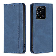 Leather Case Stands Flip Cover Holder B15F for Vivo Y35 4G Blue