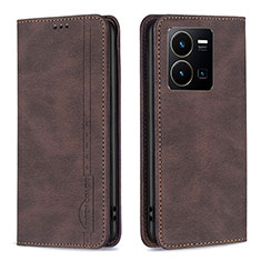 Leather Case Stands Flip Cover Holder B15F for Vivo Y35 4G Brown