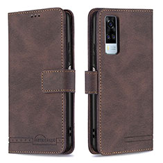 Leather Case Stands Flip Cover Holder B15F for Vivo Y51 (2021) Brown