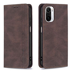 Leather Case Stands Flip Cover Holder B15F for Xiaomi Mi 11i 5G Brown