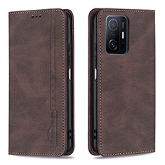 Leather Case Stands Flip Cover Holder B15F for Xiaomi Mi 11T 5G Brown