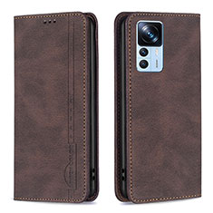 Leather Case Stands Flip Cover Holder B15F for Xiaomi Mi 12T 5G Brown