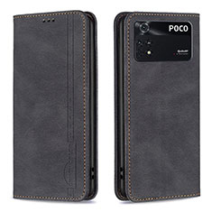 Leather Case Stands Flip Cover Holder B15F for Xiaomi Poco M4 Pro 4G Black