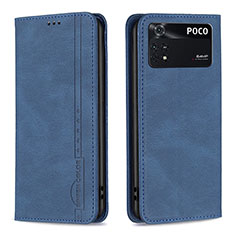 Leather Case Stands Flip Cover Holder B15F for Xiaomi Poco M4 Pro 4G Blue