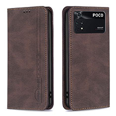 Leather Case Stands Flip Cover Holder B15F for Xiaomi Poco M4 Pro 4G Brown