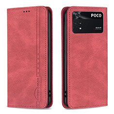 Leather Case Stands Flip Cover Holder B15F for Xiaomi Poco M4 Pro 4G Red