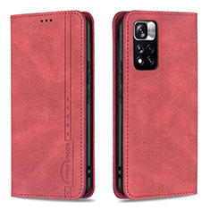 Leather Case Stands Flip Cover Holder B15F for Xiaomi Poco X4 NFC Red