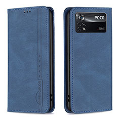 Leather Case Stands Flip Cover Holder B15F for Xiaomi Poco X4 Pro 5G Blue