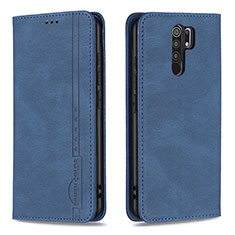 Leather Case Stands Flip Cover Holder B15F for Xiaomi Redmi 9 Prime India Blue