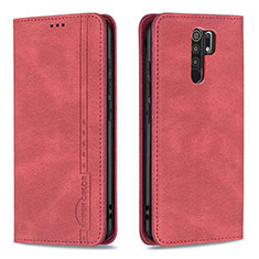 Leather Case Stands Flip Cover Holder B15F for Xiaomi Redmi 9 Prime India Red