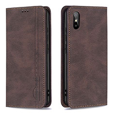 Leather Case Stands Flip Cover Holder B15F for Xiaomi Redmi 9i Brown