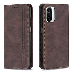 Leather Case Stands Flip Cover Holder B15F for Xiaomi Redmi K40 Pro 5G Brown