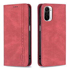 Leather Case Stands Flip Cover Holder B15F for Xiaomi Redmi K40 Pro 5G Red