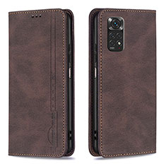 Leather Case Stands Flip Cover Holder B15F for Xiaomi Redmi Note 11 4G (2022) Brown