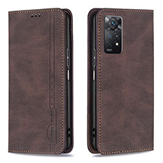 Leather Case Stands Flip Cover Holder B15F for Xiaomi Redmi Note 11 Pro 4G Brown