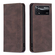 Leather Case Stands Flip Cover Holder B15F for Xiaomi Redmi Note 11E Pro 5G Brown