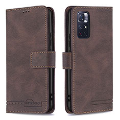 Leather Case Stands Flip Cover Holder B15F for Xiaomi Redmi Note 11S 5G Brown