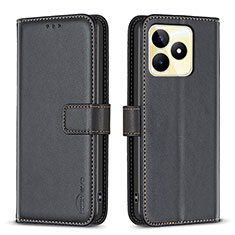 Leather Case Stands Flip Cover Holder B16F for Realme C51 Black