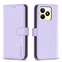 Leather Case Stands Flip Cover Holder B16F for Realme Narzo N53 Clove Purple